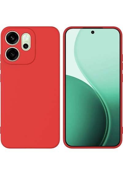 Oppo Reno 14F Uyumlu Silikon Kılıf - Kamera Korumalı Esnek Pastel Renk Kapak - Kırmızı