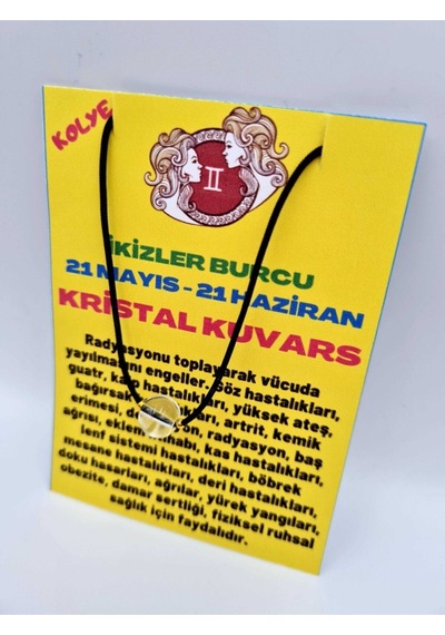 Sertifikalı Ikizler Burcu Kristal Kuvars Taşı Doğal Taş Kolye Çok REnkli
