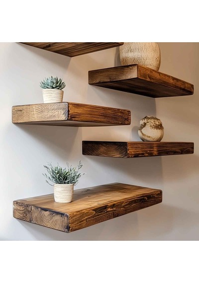Nest Woodtr Dekoratif Doğal Ahşap Tekli Raf Gizli Raf 50x15x4 Cm Gizli Aparatlı Raf 1 Adet Ceviz
