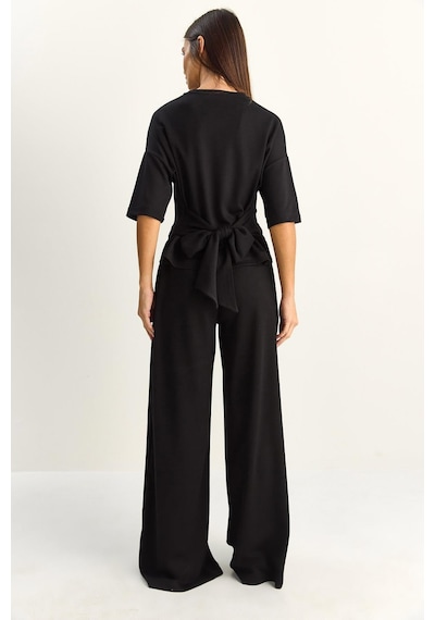 Shade Kadın Belden Bağlamalı Basic T-shirt Bol Paça Pantolon Alt-üst Modal Takım 4114 60286087 - Siyah