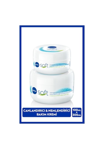 Nivea Soft Nemlendirici El Yüz ve Vücut Bakım Kremi Jojoba Yağı E Vitamini Pürüzsüz Cilt 300 ML + 100 ML