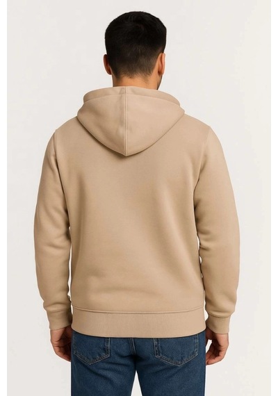 Freedom Storee Erkek 3 İplik Pamuklu Kapüşonlu Tam Fermuarlı Cepli Hoodie Sweatshirt - Bej Çok Renkli