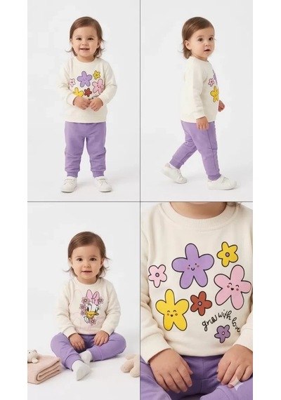 Veraura Lifestyle 6/24 Ay Çiçek Baskılı Basic Bebek Takımı Lila