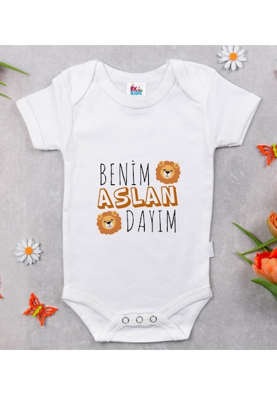 Bk Kids Aslan Dayım Tasarımlı Beyaz Bebek Body Zıbın-1 Çok Renkli