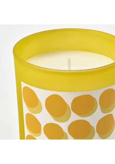 Ikea Svartoxbar Cam Kaplı Kokulu Mum 10 X 10 Cm Mimoza Sarı - Açık Sarı