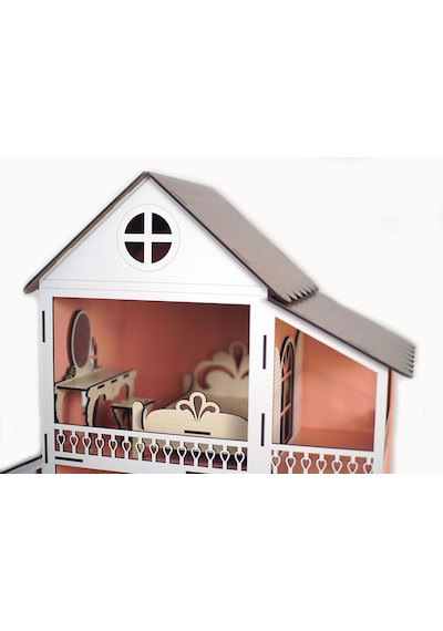 Wood Kids Toys Mobilyalı Ahşap Bebek-Çocuk Oyun Evi Seti