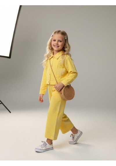 Zekids Kız Çocuk Çiçek Desenli Dokulu Tasarım Ceket-16896 Sarı