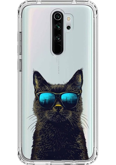 Xiaomi Redmi Note 8 Pro Uyumlu Şeffaf Kılıf Cool Kedi Tasarımlı