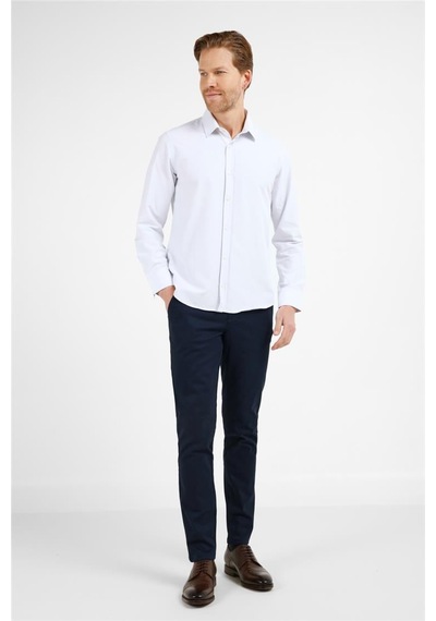 İmza Beyaz - Mavi Kendinden Desenli Sert Yaka Uzun Kol Cepsiz Slim Fit Pamuklu Gömlek 1004255216 Beyaz - Mavi