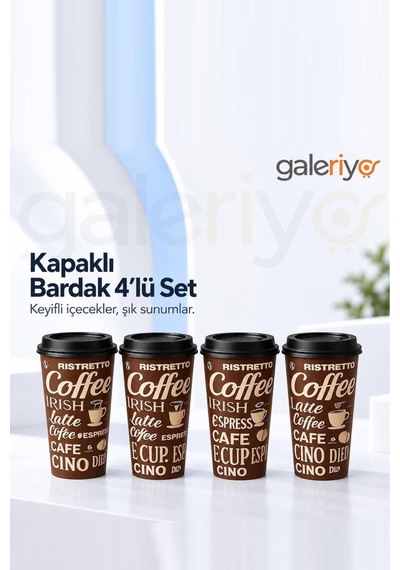 Galeriyo Kahve Bardağı Coffe Desenli 4 Adet Kahverengi