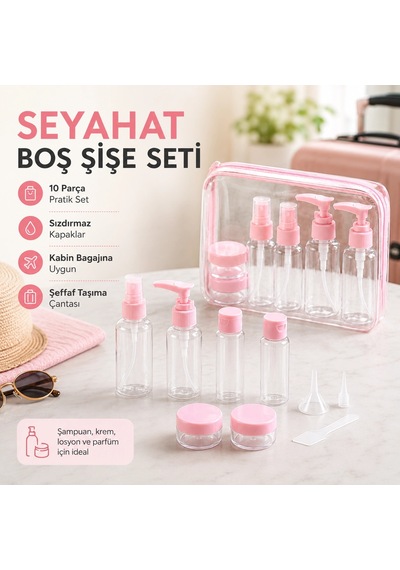 10 Parça Seyahat Sprey Ve Boş Şişe Seti 9 Parça