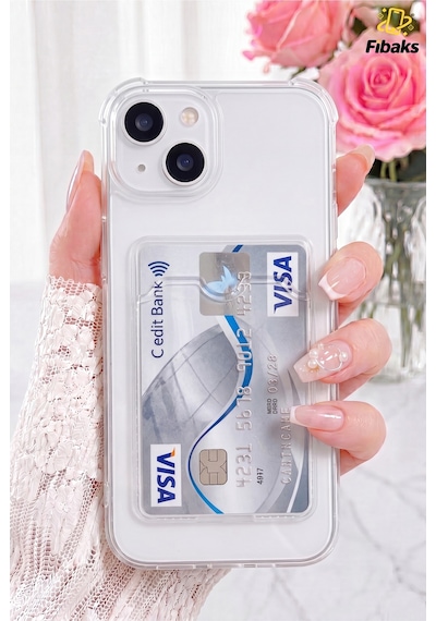Fibaks iPhone 15 Uyumlu Kılıf Kamera Koruma Ve Köşe Korumalı Kartlıklı Cüzdanlı Darbe Emici Kapak