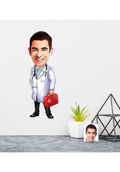 Kişiye Özel Bay Doktor Karikatürlü Duvar Sticker 50X70CM 5