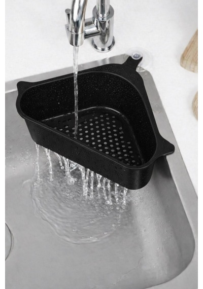 Vantuzlu Üçgen Lavabo Süzgeci Mutfak Evye Köşe Süzgeci Siyah Plastik Diğer