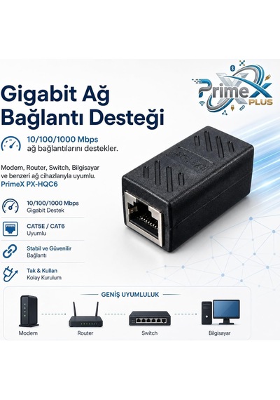 Lexroo Px-hqc6 Rj45 Dişi Dişi Ethernet Ara Aparatı, Cat5e/cat6 Lan Kablo Birleştirici