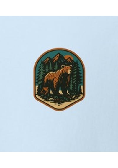 Wildstyle Boz Ayı Renkli Vintage Yaban Hayat Doğa Orman Rozet Baskılı Unisex Bisiklet Yaka Pamuklu Tişört Bebe Mavi