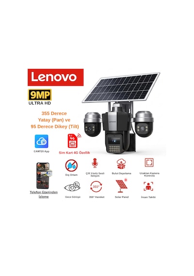 Lenovo 9mp 4g Solar Güvenlik Kamerası - Güneş Panelli, Ptz Uzaktan Kontrol
