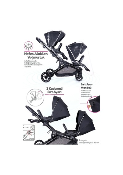 Prego İbiza New Pro İkiz Bebek Arabası Siyah