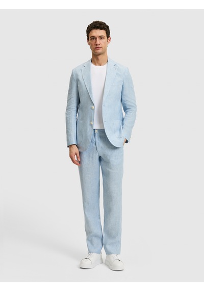 Cacharel Açık Mavi Slim Fit Beli Lastikli %100 Keten Pantolon Denim