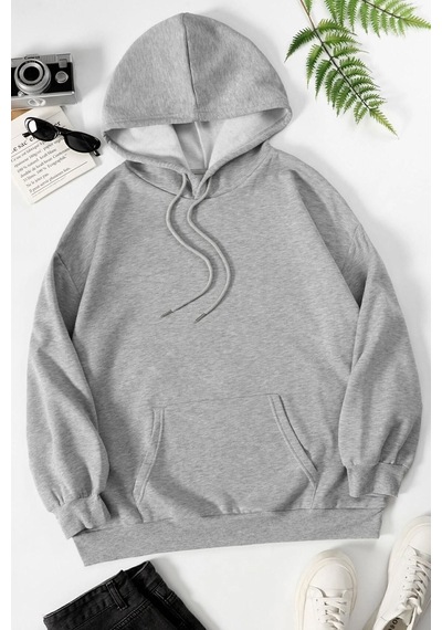 Uyguntarz Unisex Drawing Butterflies Sırt Baskılı Sweatshirt Gri