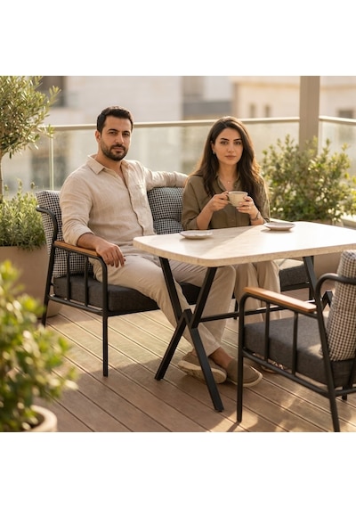 Paris 2+1+1+ 70x120 Traverten Desenli Masa Metal Balkon Takımı Keten Dokulu Kumaş Siyah Metal - Bahçe Teras Oturma Gru Gri - Antrasit Paris 2+1+1+ 70x120 Traverten Desenli Masa Metal Balkon Takımı Keten Dokulu Kumaş Siyah Metal - Bahçe Teras Oturma Gru Gri - Antrasit