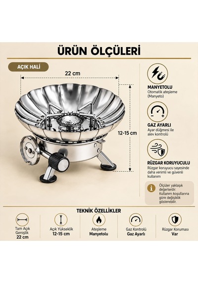 Portatif Kendinden Çakmaklı Rüzgar Koruyuculu Kamp Ocağı Kırmızı