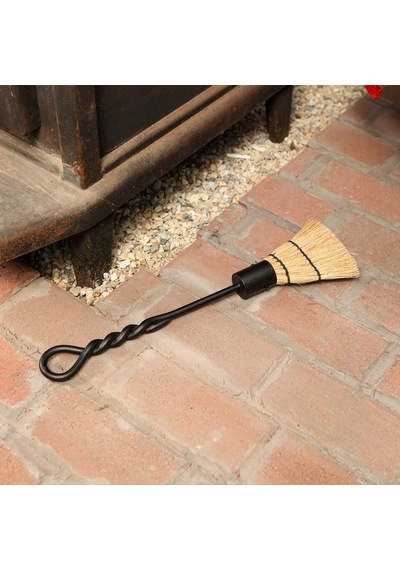 Halat Kolu Tek, Mini Fırça Şömine Aleti, Mini 18", Siyah