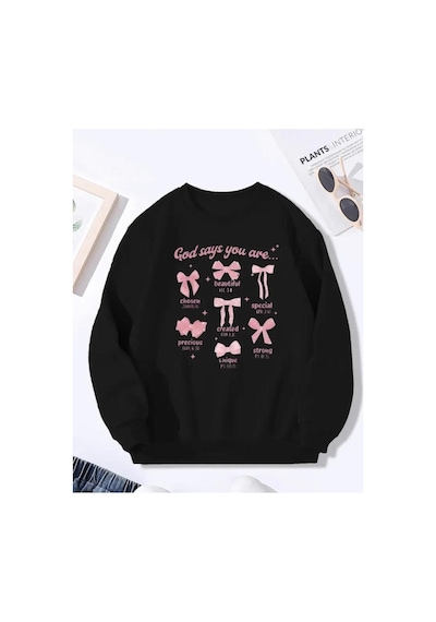 Herkesemoda God Says Detaylı Bisiklet Yaka İçi Polarlı Sweatshirt Siyah