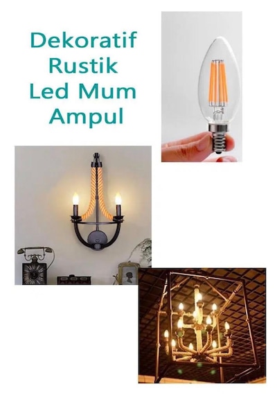 6w E14 Şeffaf Günışığı Mum Rustik Led Ampul 2 Adet