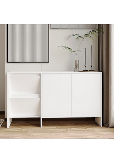 Laris 130 Cm Modern Konsol 4 Kapaklı, Yüksek Ayaklı, Minimalist Tasarım Beyaz