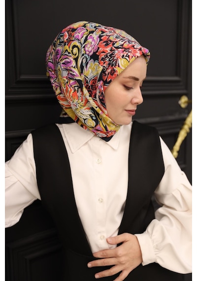 Silk Home Olinda İpek Eşarp 47002-31 Koyu Lacivert, Yağ Yeşili, Beyaz, Turuncu