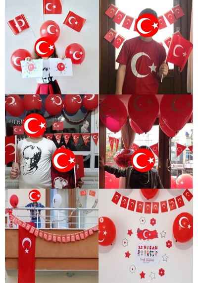 5 Ad Bayrak Folyo Kırmızı Balon Türk Bayraklı Baskılı 23 Nisan 19 Mayıs Süslemesi Türk Bayrağı 45cm