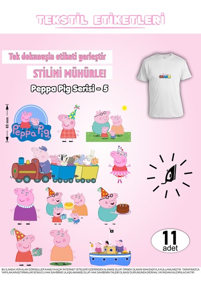 Ütü İle Yapışan Kıyafet Etiketi Peppa Pig Serisi -5 11li Set Karışık