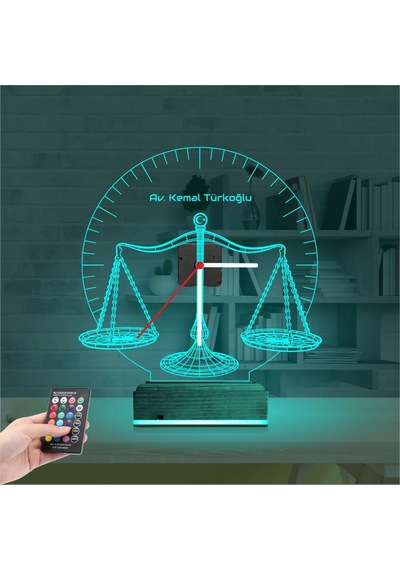 Luvivia Avukat Hediye Terazi Hukuk Tema Kişiye Özel Saatli 3d Lamba - Masa Gece Lambası Şeffaf