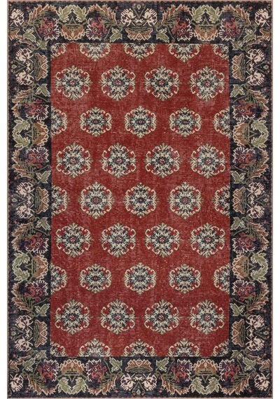 Artloop Relic Kırmızı Vintage Etnik Klasik Desenli Dokuma Tabanlı Şönil Halı Al 597