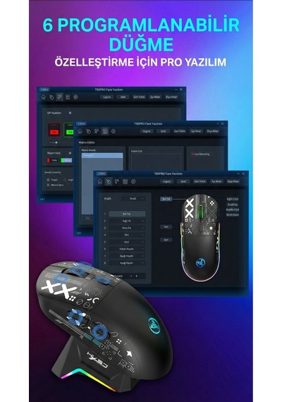 T90 Pro 3 Modlu Kablosuz Oyuncu Mouse-rgb Şarj İstasyonu 650 Mah Batarya Diğer