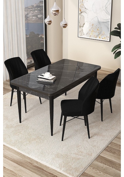 Canisa Arp Serisi 70x110 Sabit Mutfak Masası Takımı Siyah Mermer Desen Masa 4 Siyah Sandalye Masa Siyah Mermer Desen Sandalye Siyah Canisa Arp Serisi 70x110 Sabit Mutfak Masası Takımı Siyah Mermer Desen Masa 4 Siyah Sandalye Masa Siyah Mermer Desen Sandalye Siyah