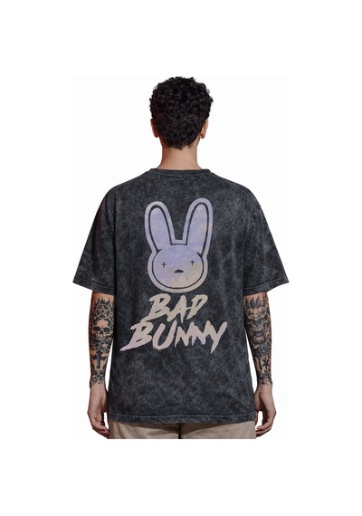 Sevbano Tasarım Bad Bunny Şarkıcı Rapper Sırt Baskılı Unisex Oversize Esk Siyah