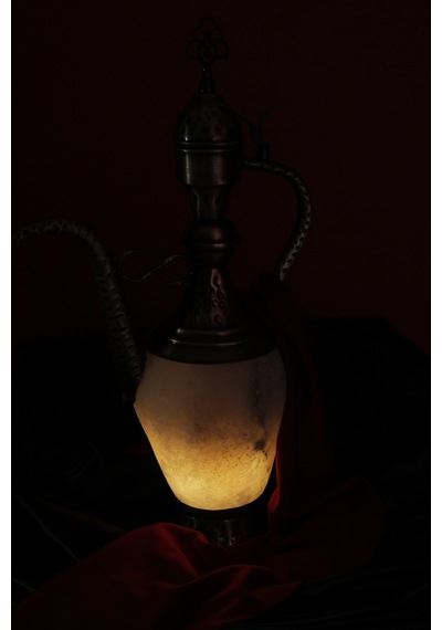 Gri İbrik Tuz Lambası Eskitme Metal Detaylı Dekoratif Ortam Lambası