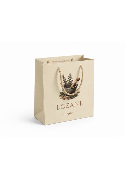 Eczane Karton Çanta Körüklü Premium Klasik Bej 14x8x20 Cm - 10 Adet