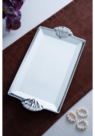 Arven Dikdörtgen Silver Sunum Tepsi - 45 Cm Beyaz - Silver