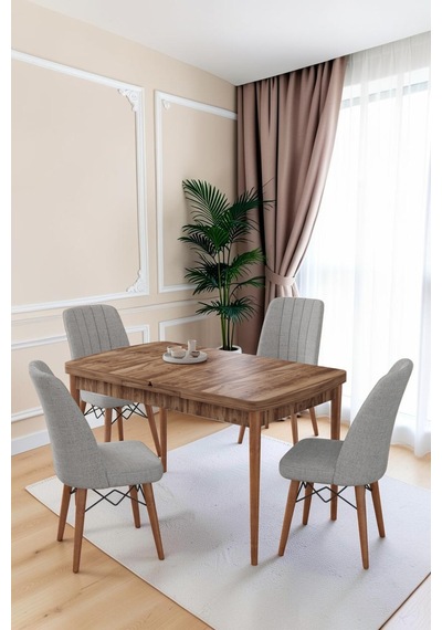 80x170cm Mutfak Masası Takımı 4 Kişilik Açılır Masa Sandalye Takımı -yemek Odası-mdf Ceviz - Gri