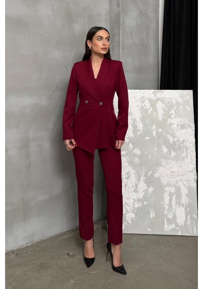 Msm Fashion Kadın İkili Blazer Ceket Pantolon Takım Pile Ve Düğme Detaylı Boru Paça Bordo Msm Fashion Kadın İkili Blazer Ceket Pantolon Takım Pile Ve Düğme Detaylı Boru Paça Bordo