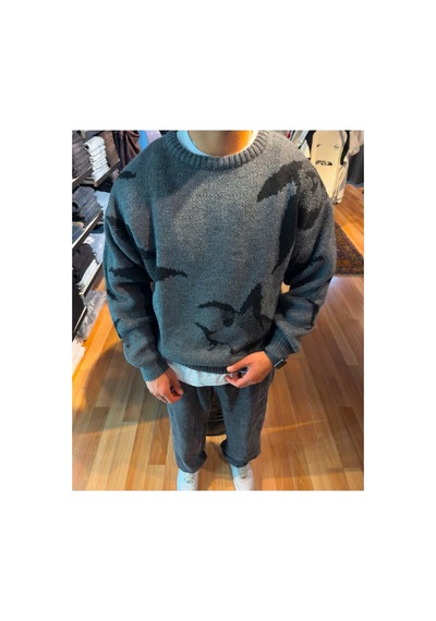 Zaee Desenli Oversize Premium Triko Gri