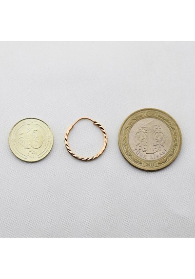 Yelpaze Kalemli Pembe Altın Halka Küpe Çapı: 1.8cm - Rose Gold Pembe Altın