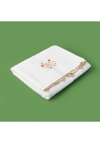 Soft Granny Summer Çiçek Nakışlı Yüz Havlusu - Ekru - 50x90 Cm Renkli