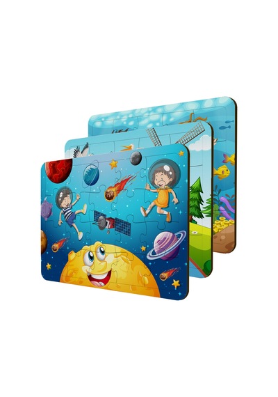 Çocuklar Için Ahşap Puzzle 3'Lü Set Maceracı Çocuklar Serisi