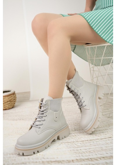 Nesil Shoes Dvm 5003 Gri Bağcıklı Kadın Bot-gri Gri