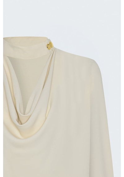 Sateen Degaje Yaka Bluz - Bej-137832