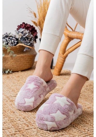 Stwenn 2'li Karma Erkek Kadın Avantajlı Paket Peluş Ev Terliği Kapalı Burun Arkası Açık Sıcak Rahat Panduf 2 Li Yıldız Terlik